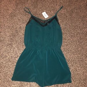 NWT Green with Black Lace Romper